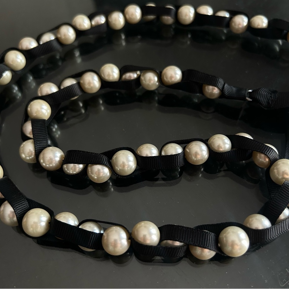 Vintage Pearl Cluster Ribbon Necklace